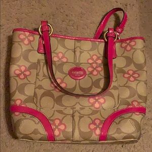 Flowered coach purse. Pink and tan